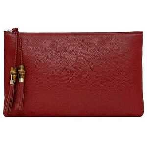GUCCI Red Leather Bamboo Clutch Bag